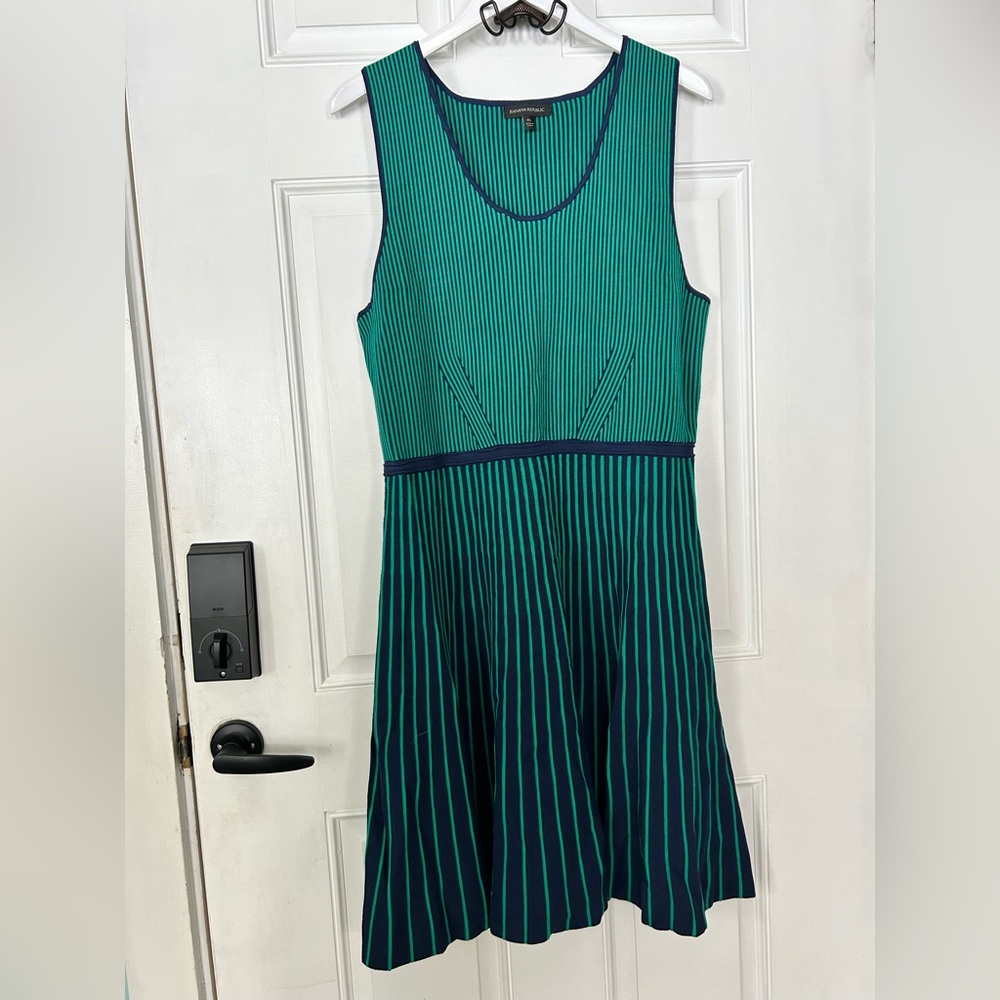 Banana Republic Green and Navy Striped Midi Dress